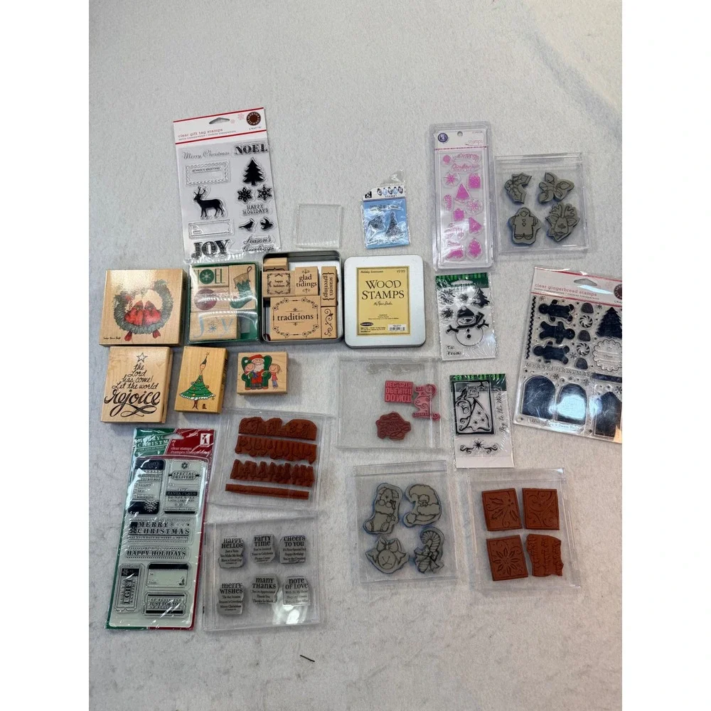 Huge Christmas Stamp Lot Stampin Up Inkadinkado Paper Studio Wood Clear Rubber